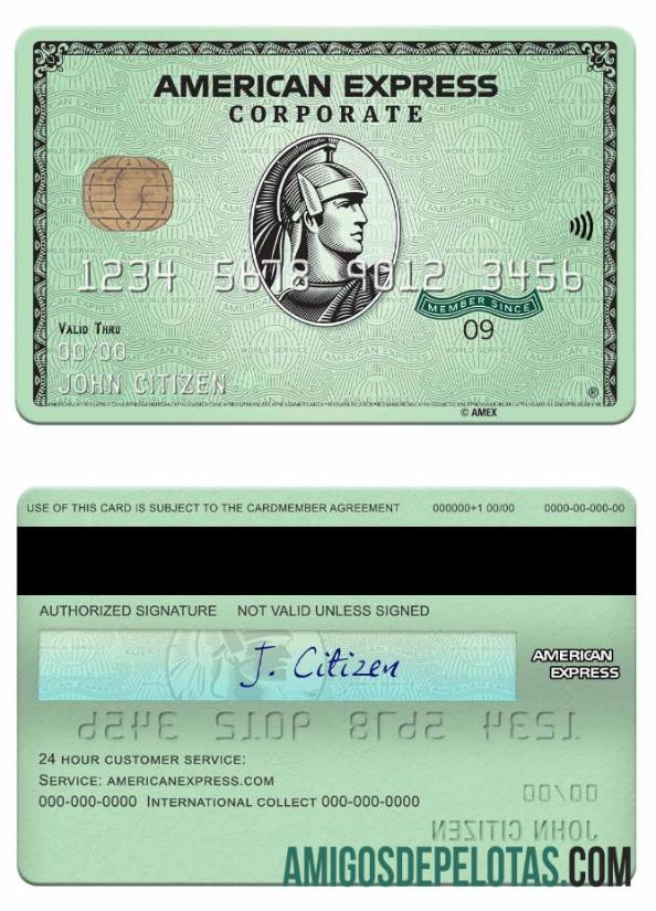 Cartão Corporativo Verde Amex do Banco State Street Corporation dos EUA amostra